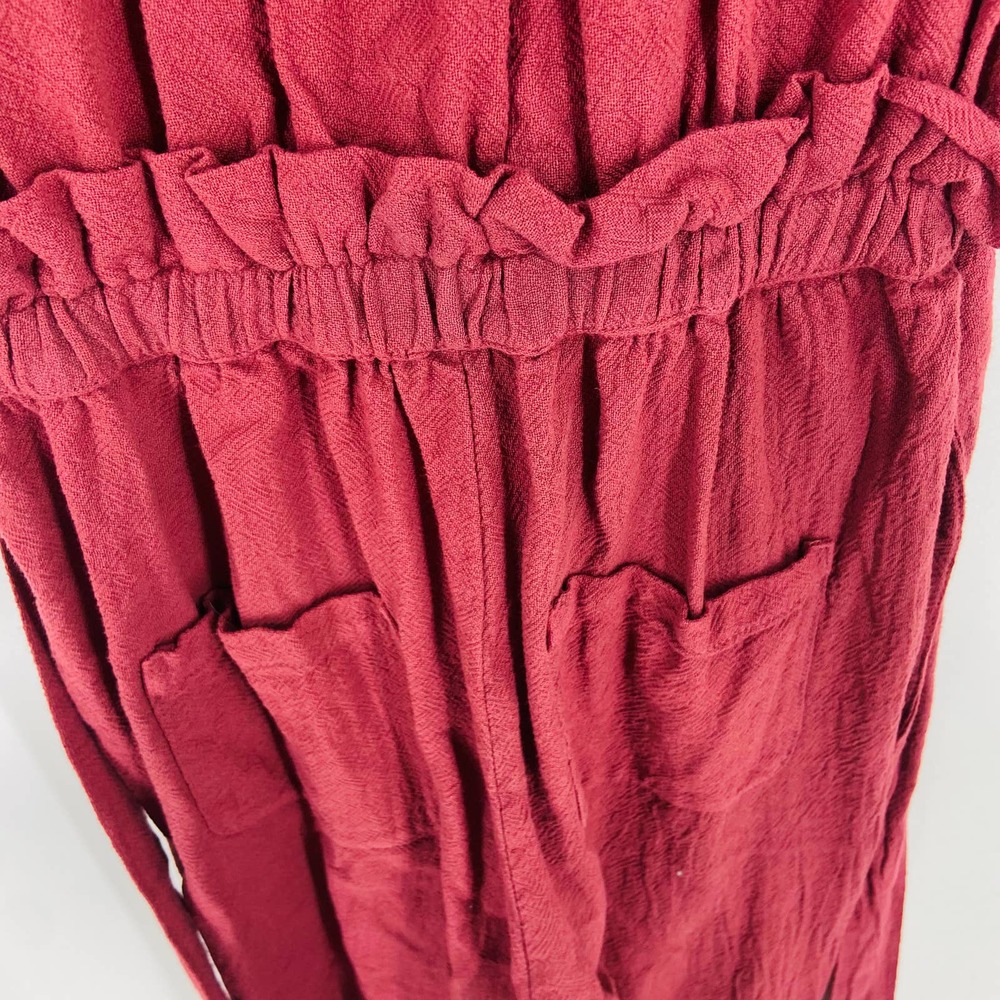 Anthropologie Amadi Burgundy Elastic Waist 3/4 Sleeve Cropped Jumpsuit Size XSP - Picture 10 of 13